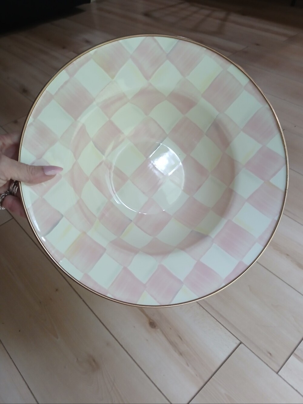 Mackenzie-Childs Rosy Check Large Bowl Enamel Design Brand New
